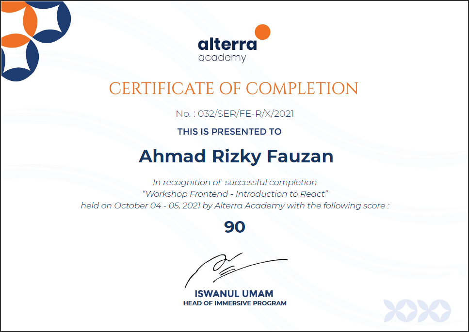 Altera Academy Certificate