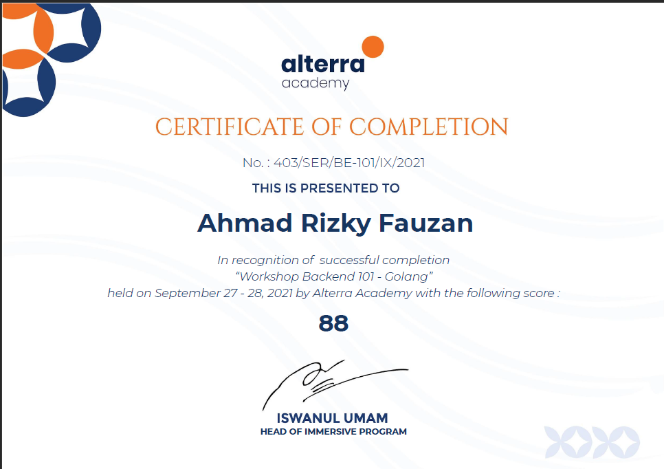 Altera Academy Certificate